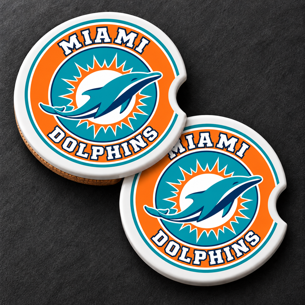 Miami Dolphins Ceramic Car Coasters - Set of 2