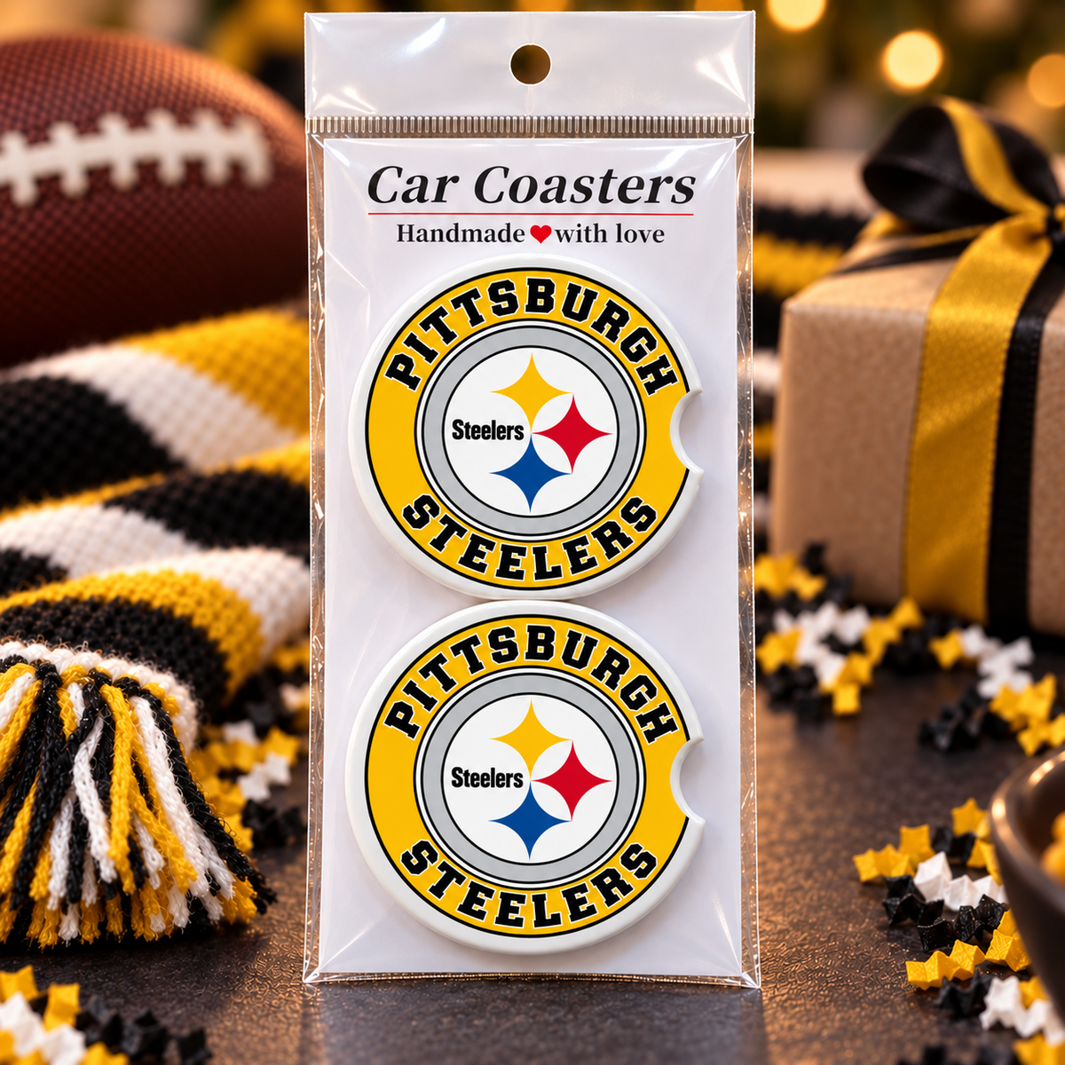 Pittsburgh Steelers Ceramic Car Coasters - Set of 2