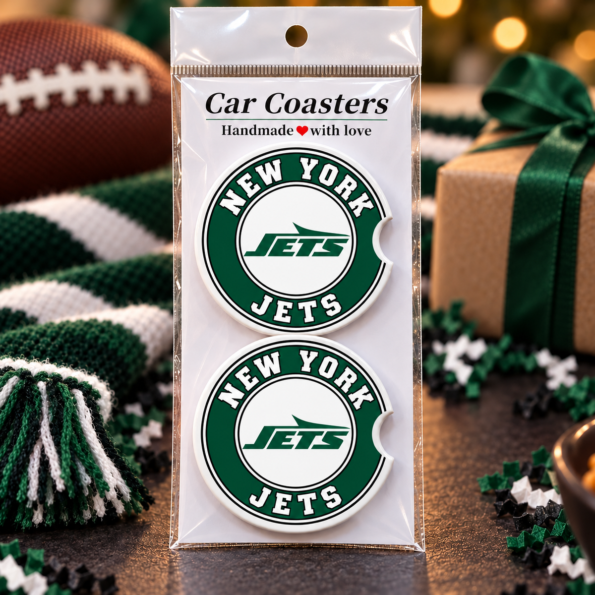 New York Jets Ceramic Car Coasters - Set of 2