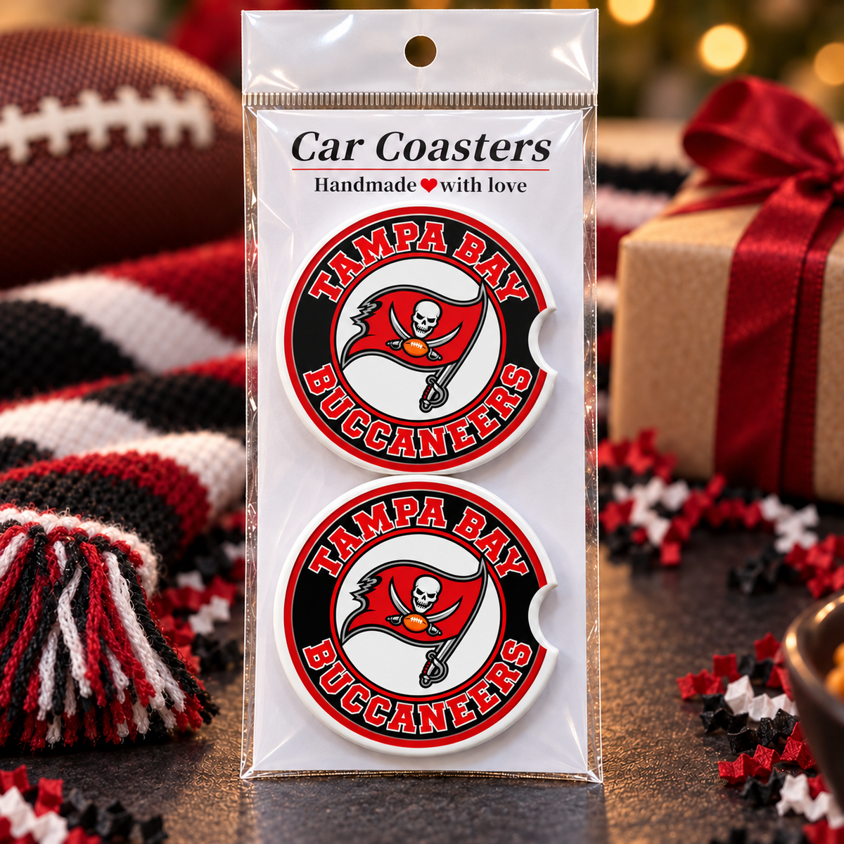 Tampa Bay Buccaneers Ceramic Car Coasters - Set of 2