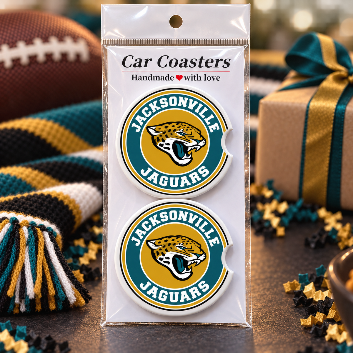 Jacksonville Jaguars Ceramic Car Coasters - Set of 2
