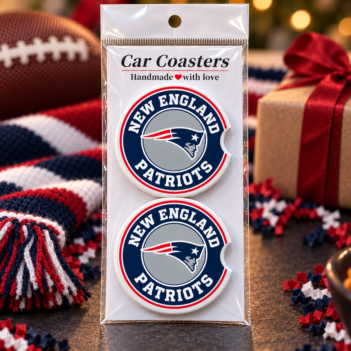 New England Patriots Ceramic Car Coasters - Set of 2