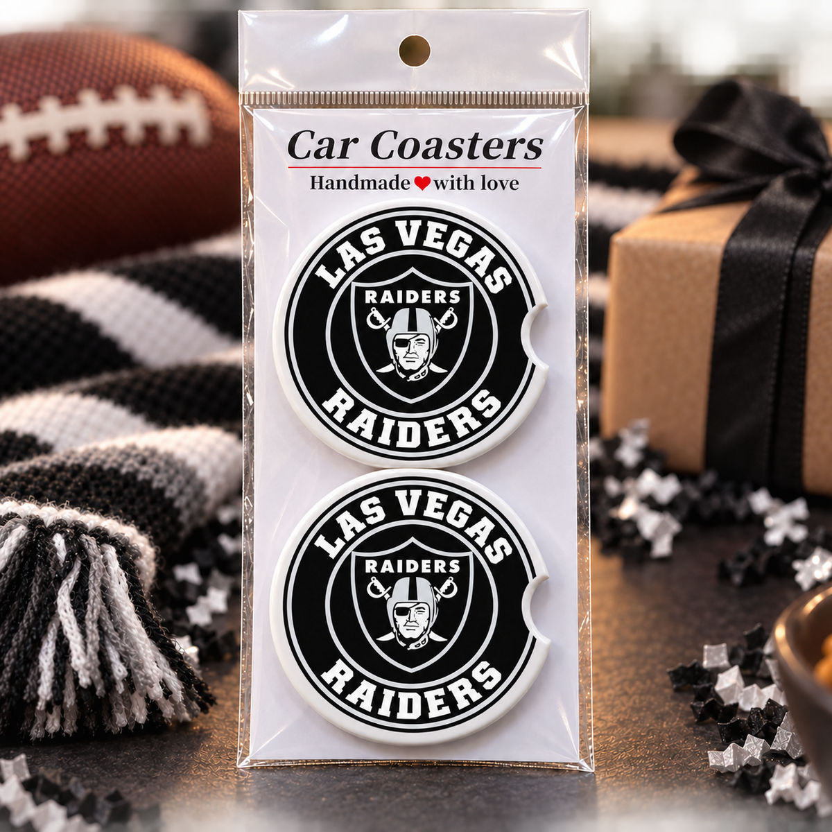 Las Vegas Raiders Ceramic Car Coasters - Set of 2