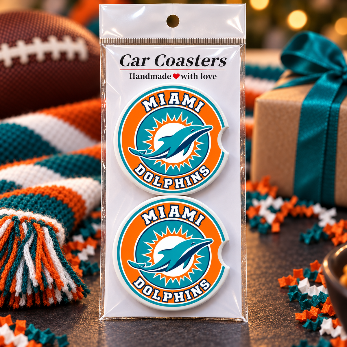 Miami Dolphins Ceramic Car Coasters - Set of 2