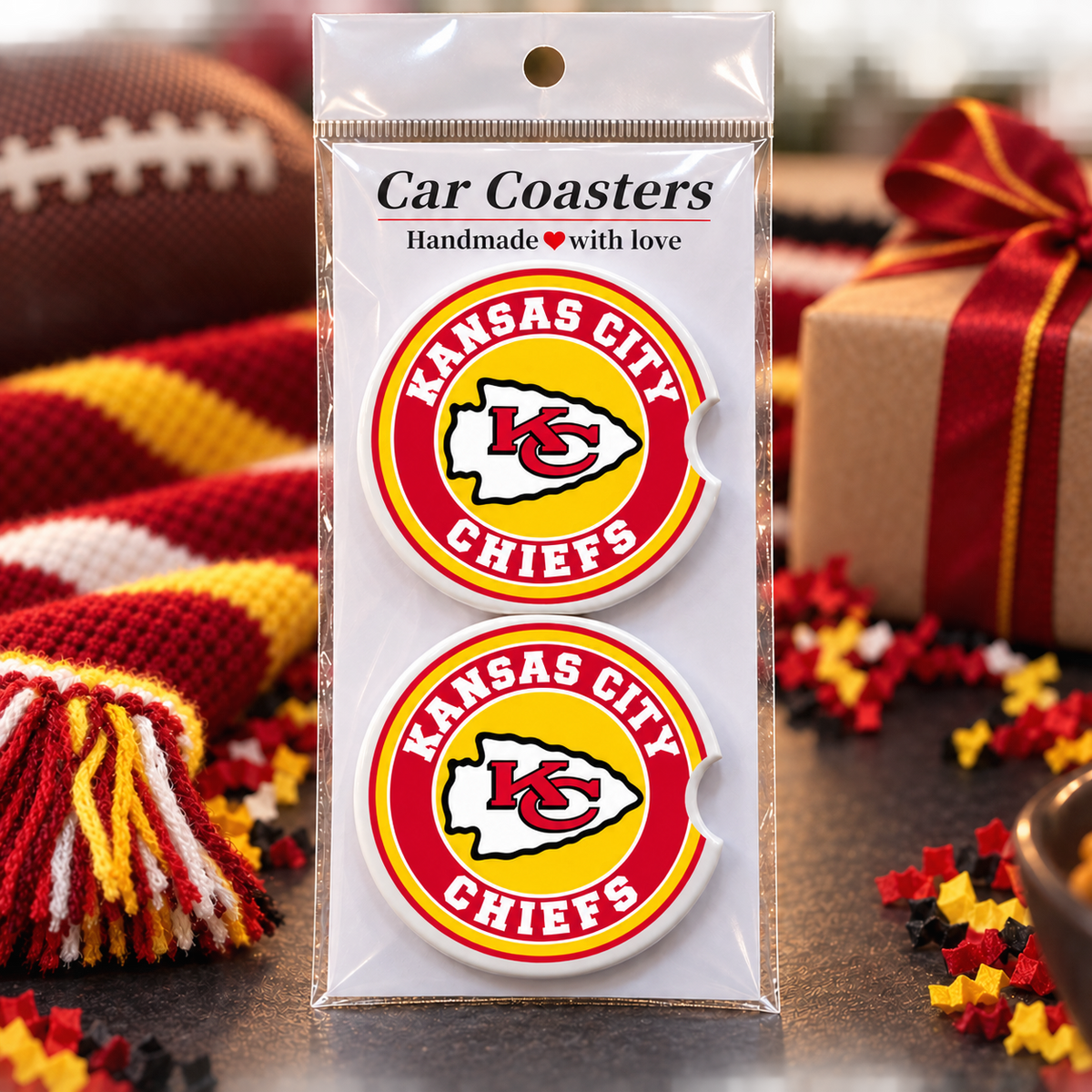 Kansas City Chiefs Ceramic Car Coasters - Set of 2