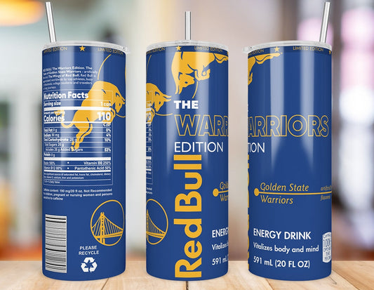 Golden State Warriors 20 oz skinny tumbler triple-view product mockup