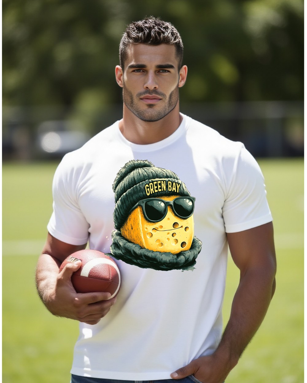 Green Bay Packers Cheesehead Spirit Animal T-shirt worn by male fan