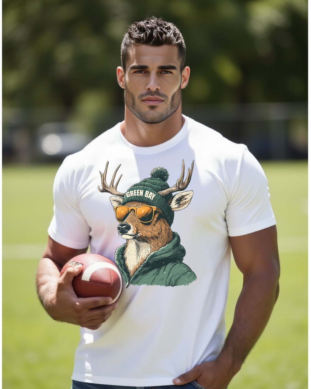 Green Bay Packers Deer Spirit Animal T-shirt worn by male fan