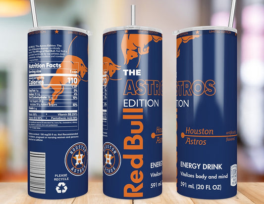 Houston Astros 20 oz skinny tumbler three-angle product mockup