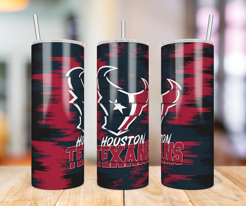 Houston Texans Glitch 20 oz skinny tumbler three-angle product photo