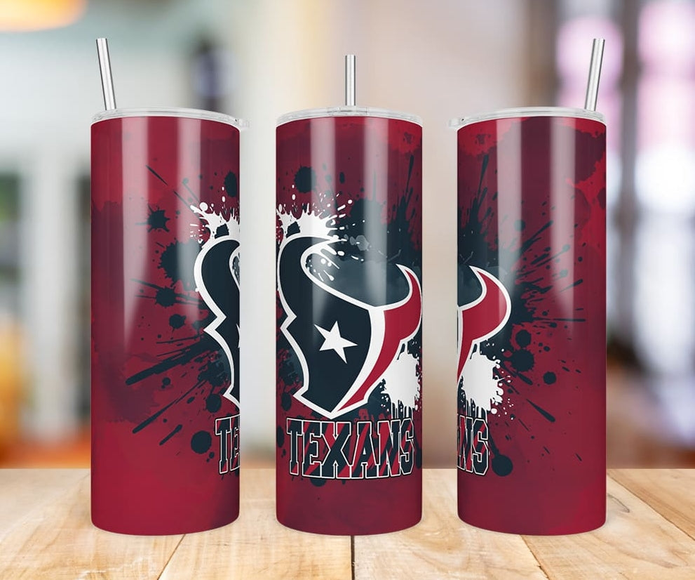 Houston Texans Paint Splatter 20 oz skinny tumbler three-angle product photo