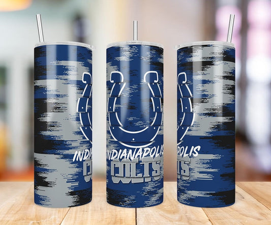 Indianapolis Colts Glitch 20 oz skinny tumbler three-angle product photo