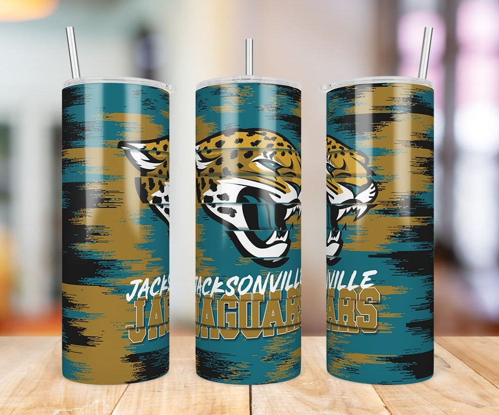 Jacksonville Jaguars Glitch 20 oz skinny tumbler three-angle product photo