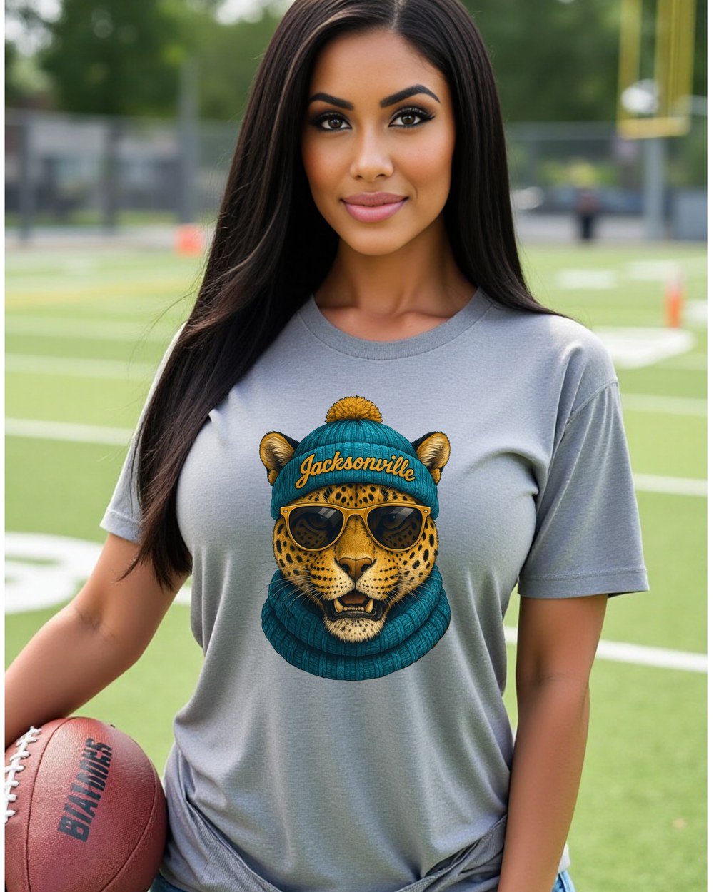 Jacksonville Jaguars Spirit Animal T-shirt on female football fan