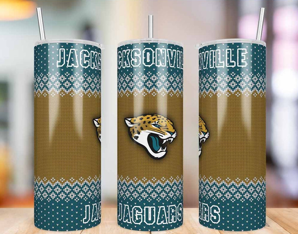 Jacksonville Jaguars Ugly Sweater 20 oz skinny tumbler
