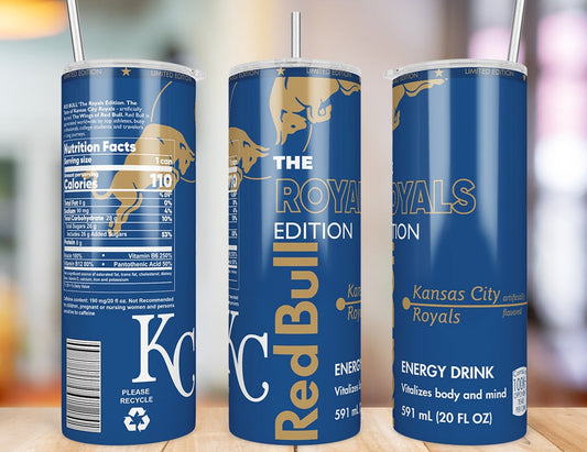 Kansas City Royals 20 oz skinny tumbler three-angle product mockup
