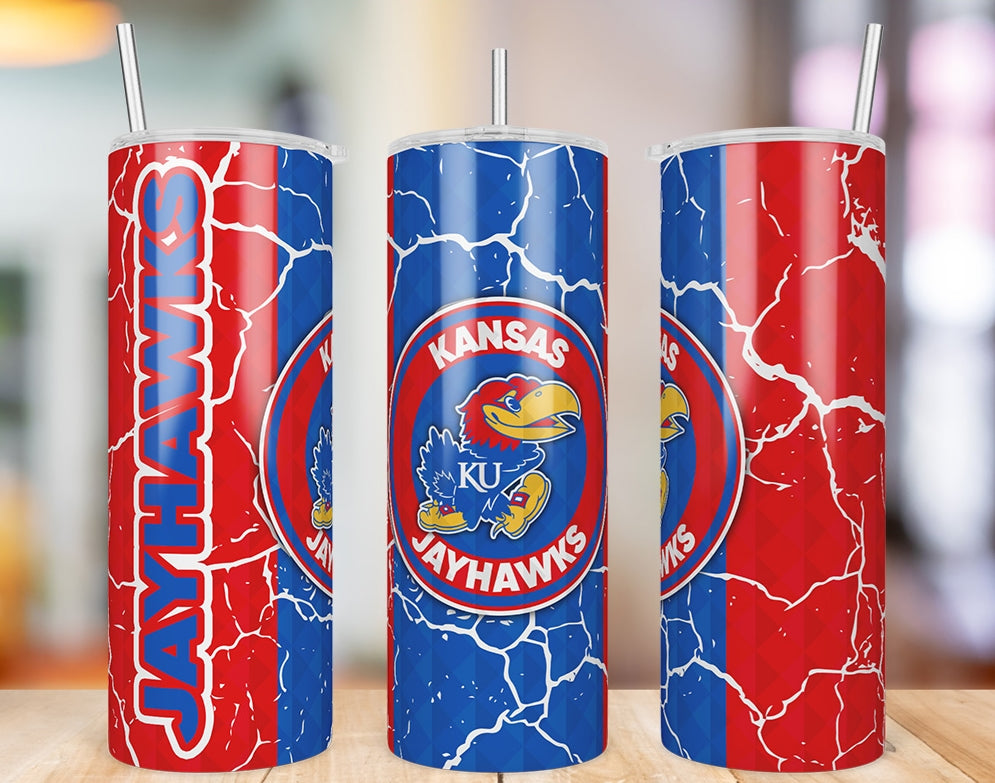 Kansas Jayhawks Diamond Pattern 20 oz skinny tumbler