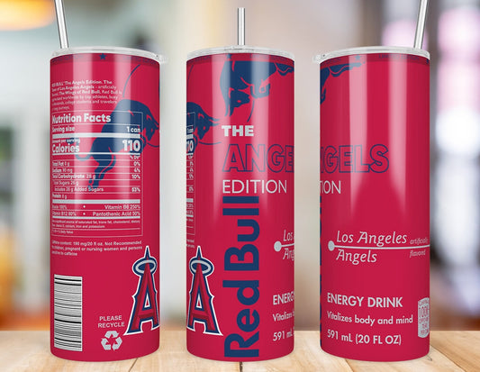 Los Angeles Angels 20 oz skinny tumbler three-angle product mockup
