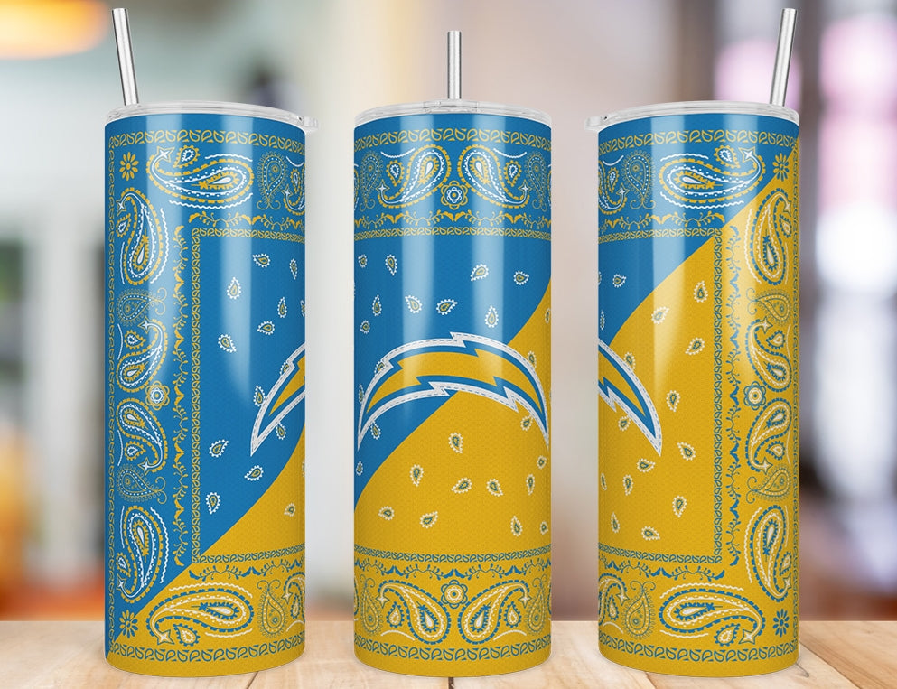Los Angeles Chargers Bandana Paisley 20 oz skinny tumbler three-angle product photo