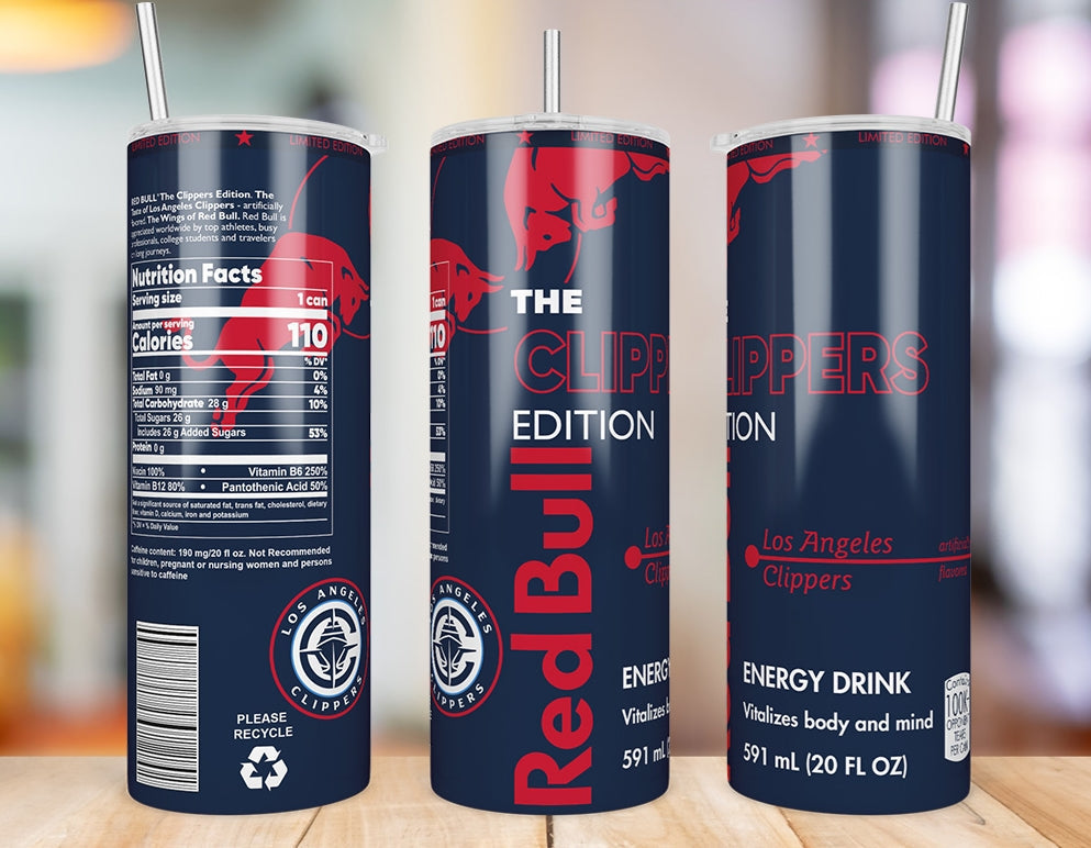 Los Angeles Clippers 20 oz skinny tumbler triple-view product mockup
