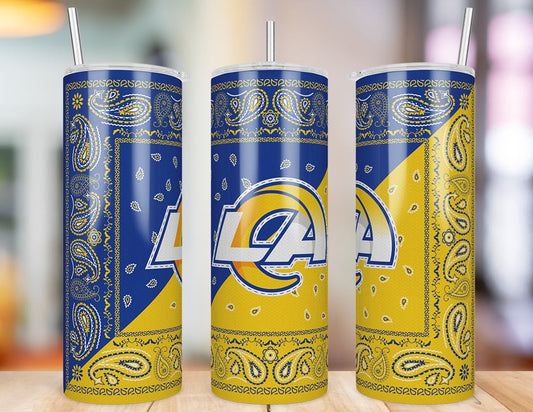 Los Angeles Rams Bandana Paisley 20 oz skinny tumbler three-angle product photo