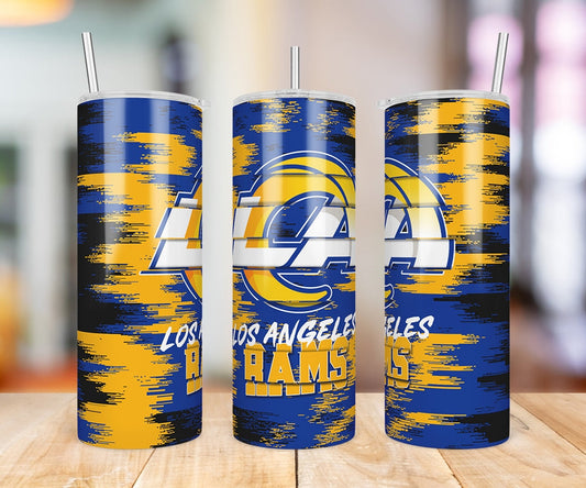 Los Angeles Rams Glitch 20 oz skinny tumbler three-angle product photo