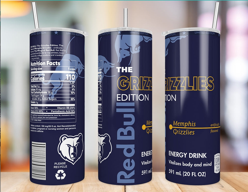 Memphis Grizzlies 20 oz skinny tumbler three-angle product mockup