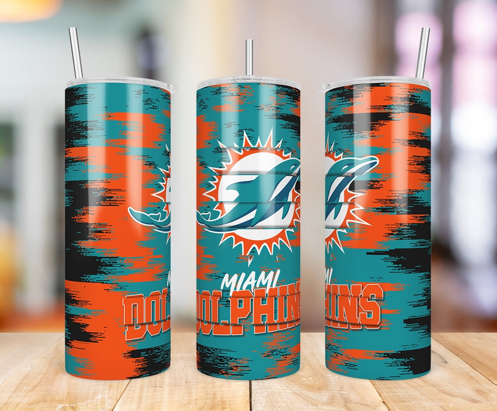 Miami Dolphins Glitch 20 oz skinny tumbler three-angle product photo