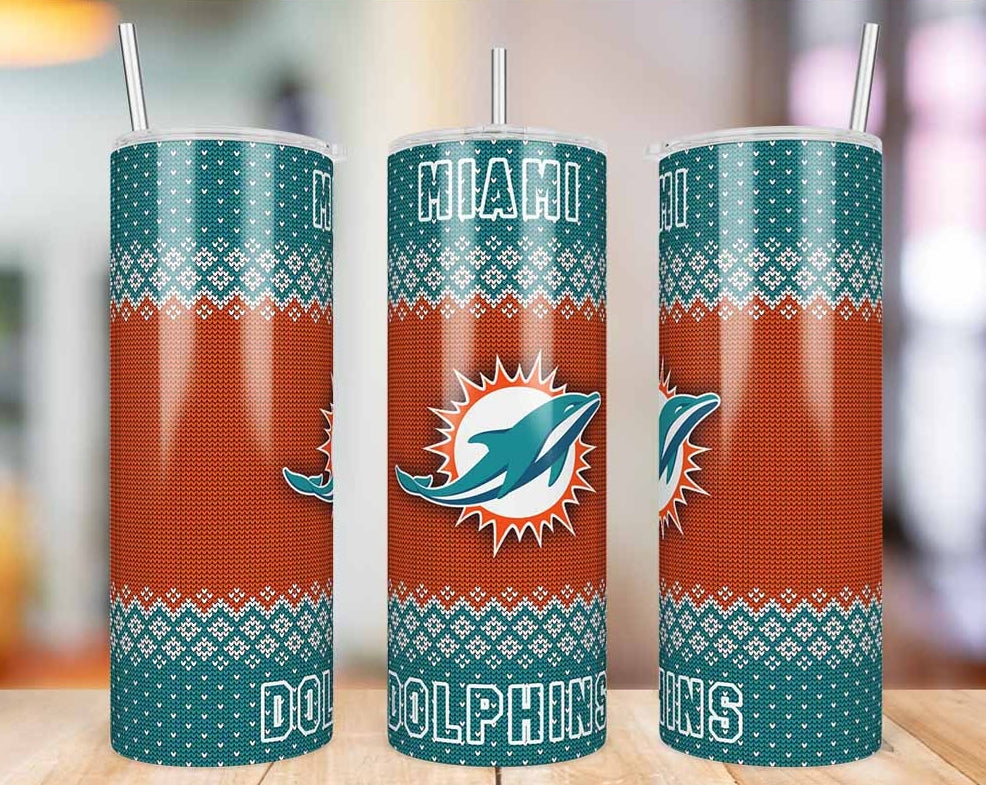 Miami Dolphins Ugly Sweater 20 oz skinny tumbler