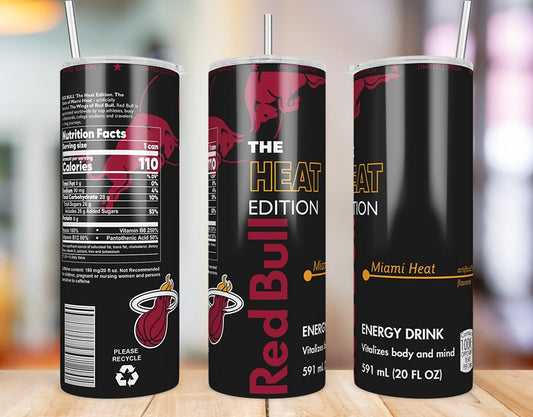 Miami Heat 20 oz skinny tumbler three-angle product mockup