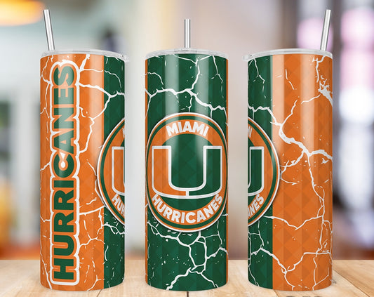 Miami Hurricanes Diamond Pattern 20 oz skinny tumbler