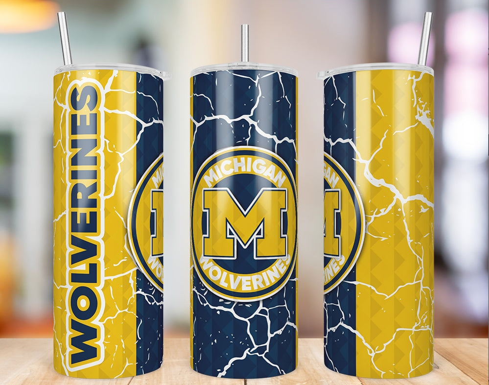 Michigan Wolverines Diamond Pattern 20 oz skinny tumbler