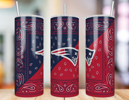 New England Patriots Bandana Paisley 20 oz skinny tumbler three-angle product photo