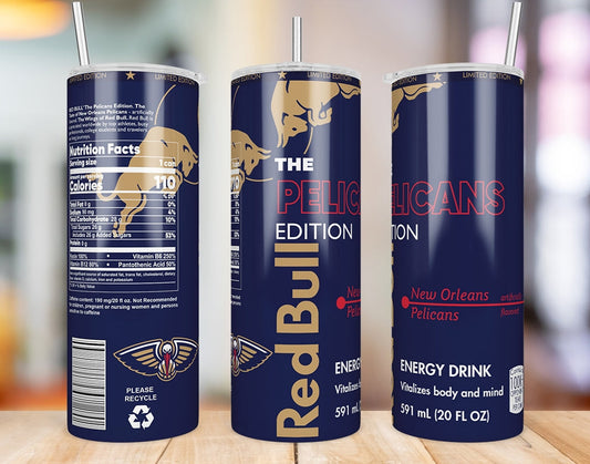 New Orleans Pelicans 20 oz skinny tumbler three-angle product mockup