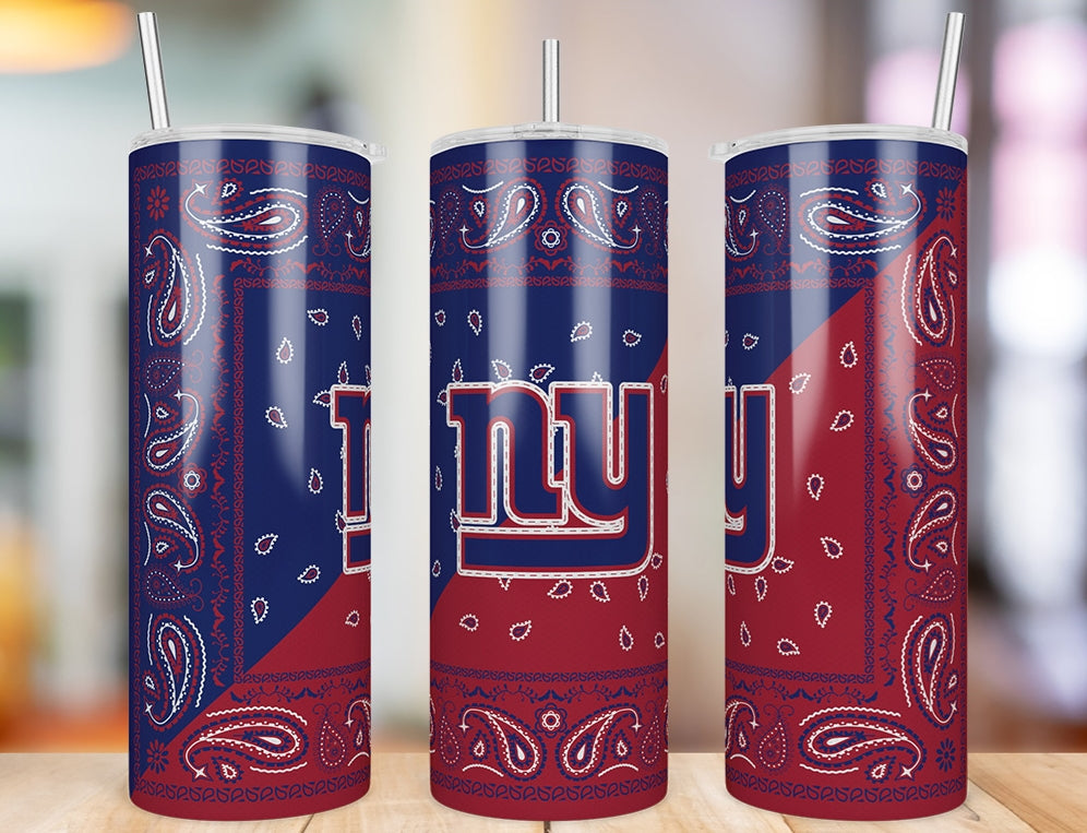 New York Giants Bandana Paisley 20 oz skinny tumbler three-angle product photo
