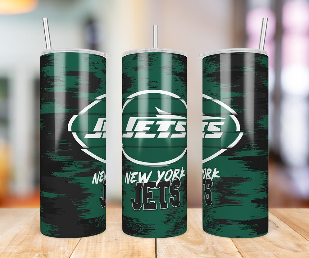 New York Jets Glitch 20 oz skinny tumbler three-angle product photo