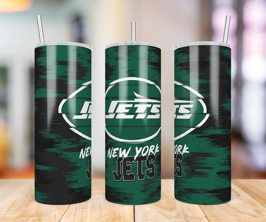 New York Jets Glitch 20 oz skinny tumbler three-angle product photo