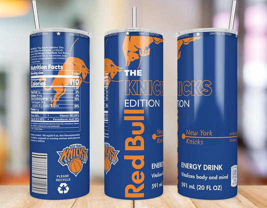 New York Knicks 20 oz skinny tumbler three-angle product photo