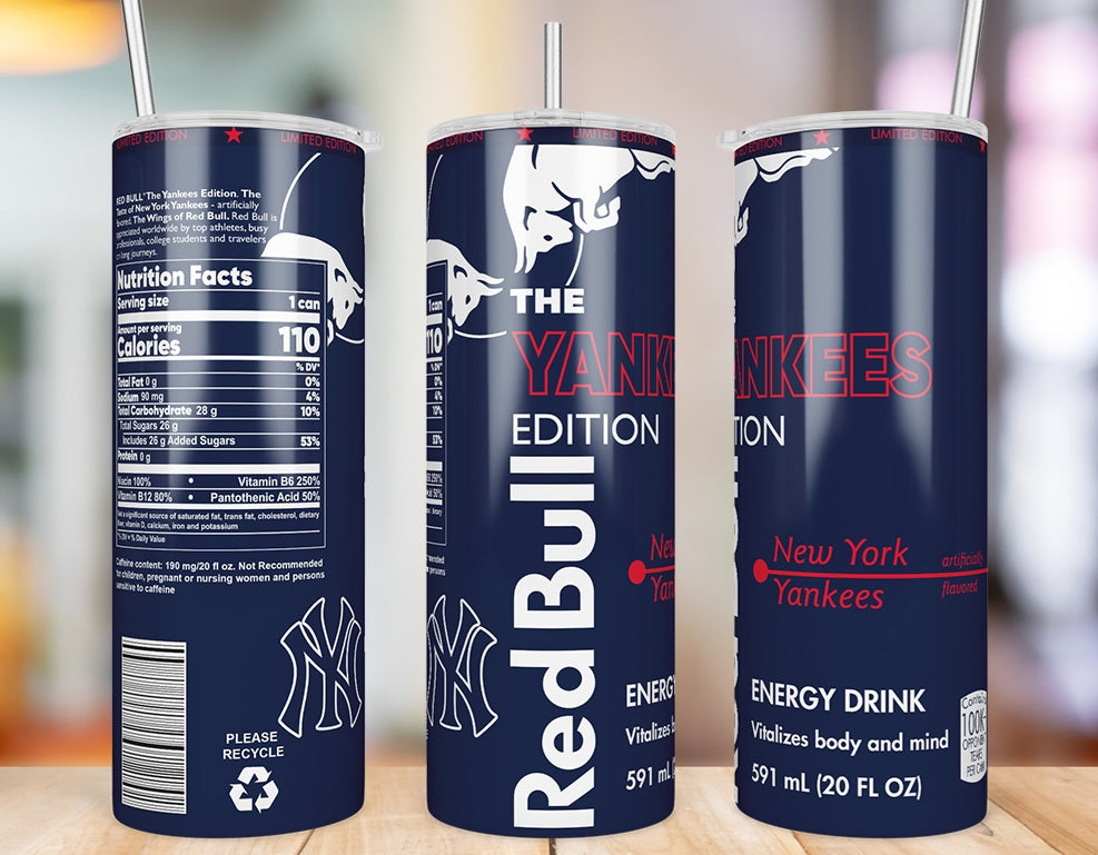 New York Yankees 20 oz skinny tumbler three-angle product mockup