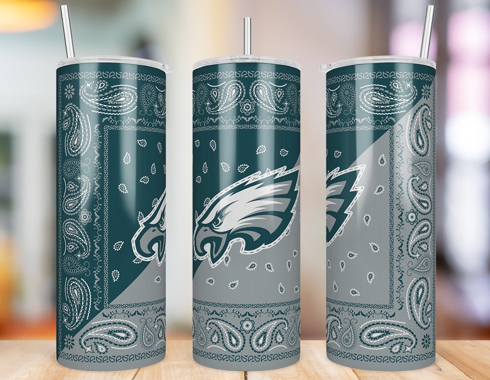 Philadelphia Eagles Bandana Paisley 20 oz skinny tumbler three-angle product photo