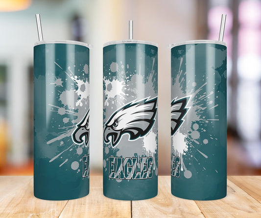 Philadelphia Eagles Paint Splatter 20 oz skinny tumbler three-angle product photo