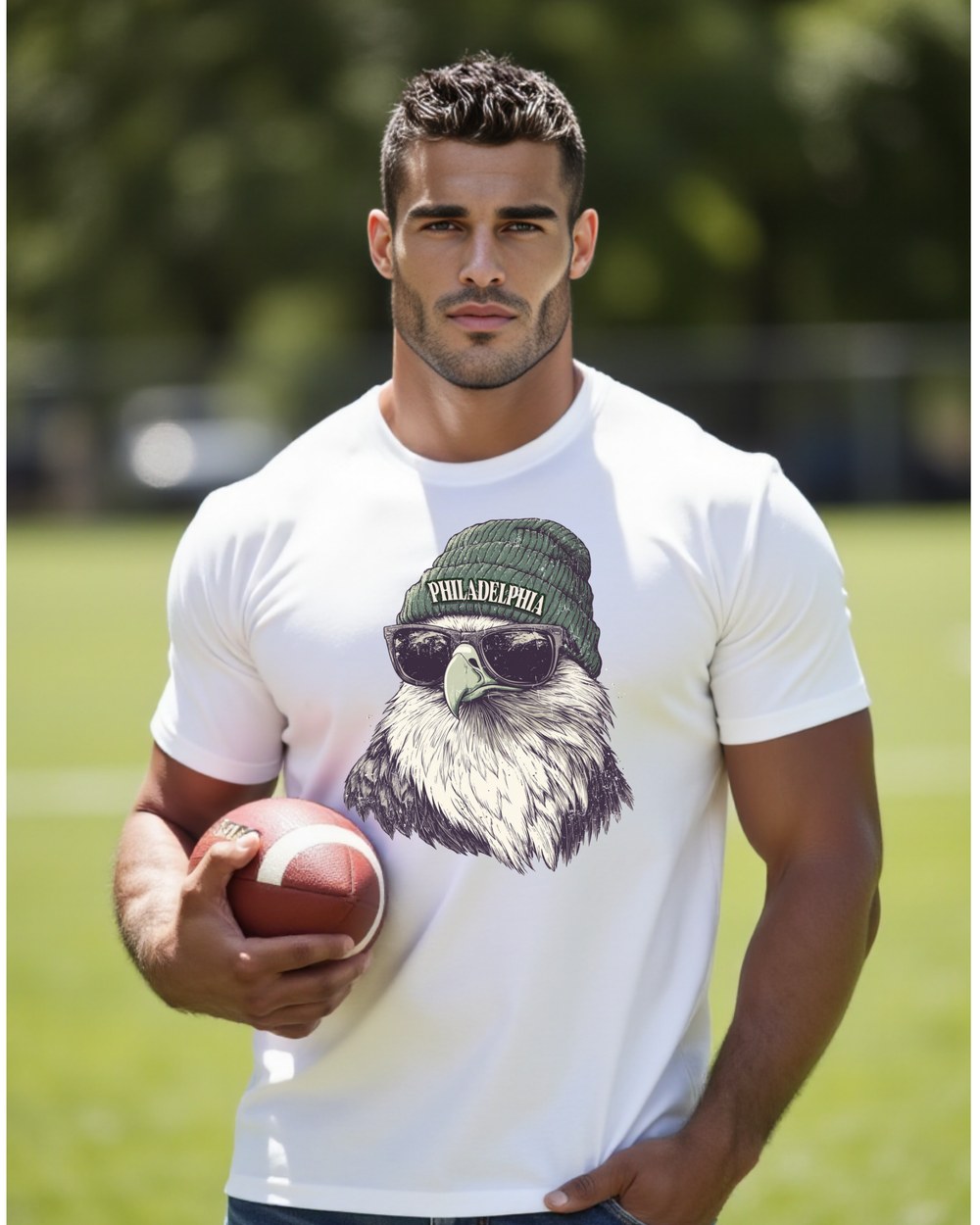 Philadelphia Eagles Spirit Animal graphic T-shirt on male model