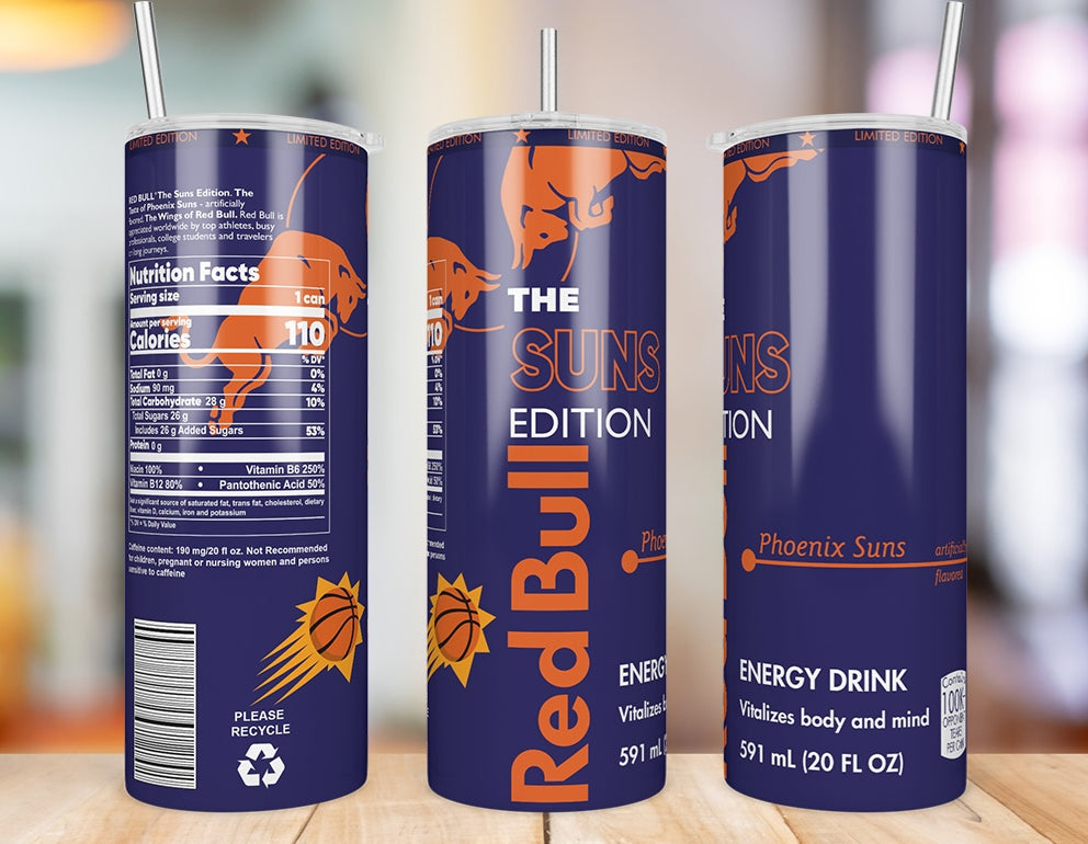 Phoenix Suns 20 oz skinny tumbler triple-view product mockup