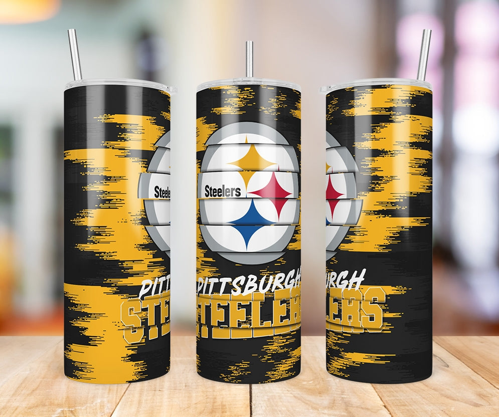 Pittsburgh Steelers Glitch 20 oz skinny tumbler three-angle product photo