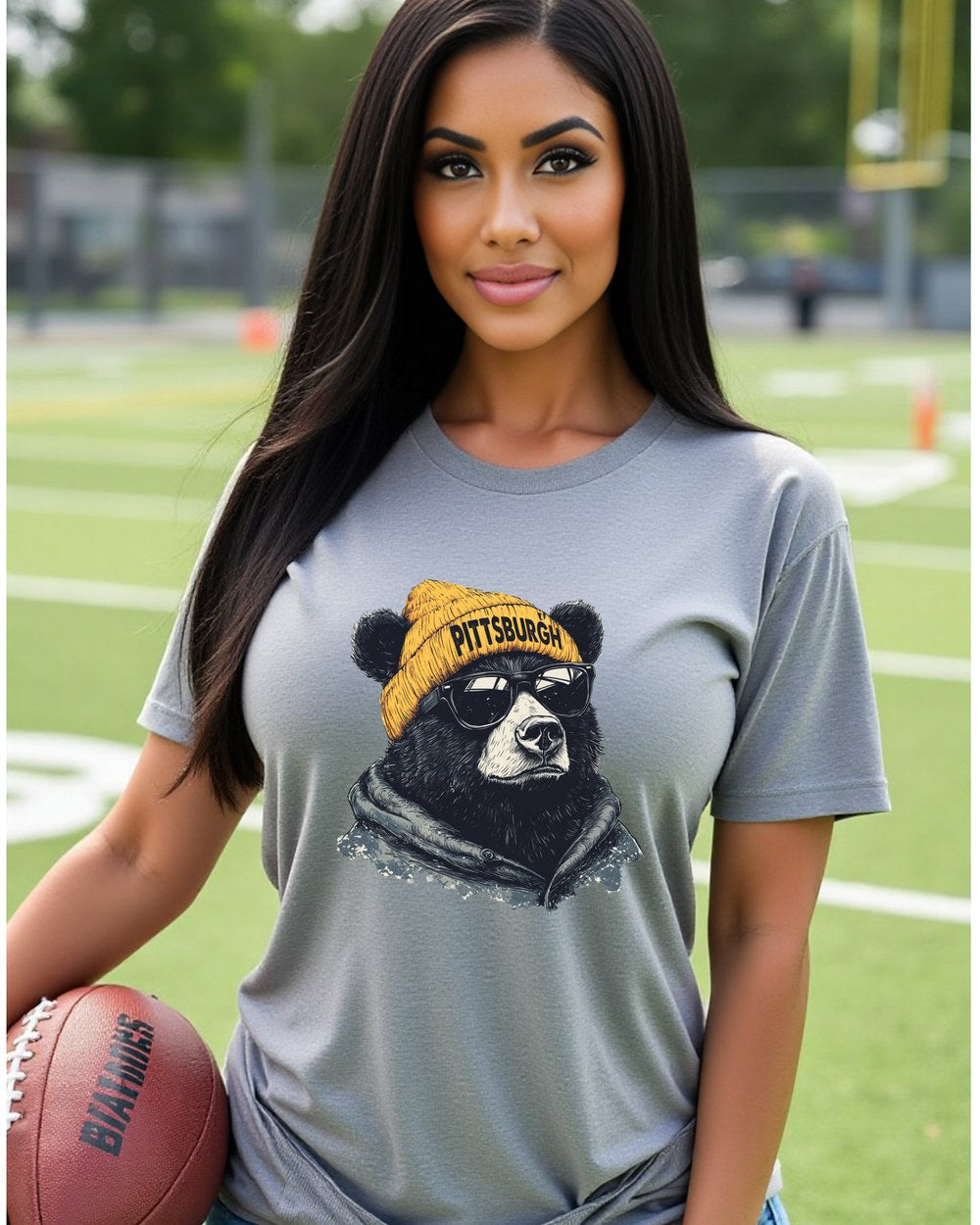 Pittsburgh Steelers Spirit Animal graphic T-shirt on female model