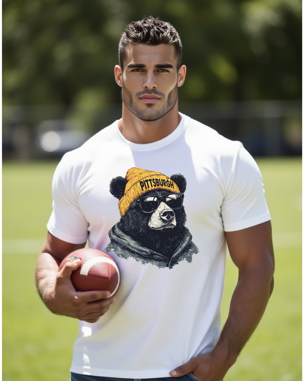 Pittsburgh Steelers Spirit Animal graphic T-shirt on male model