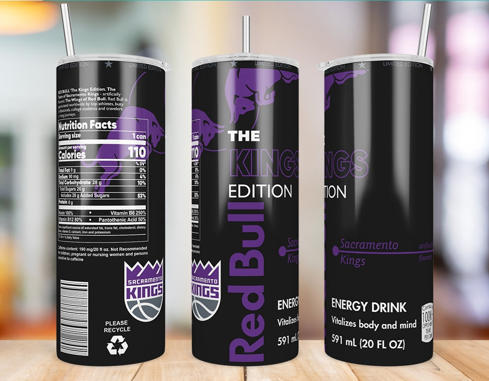 Sacramento Kings 20 oz skinny tumbler triple-view product mockup