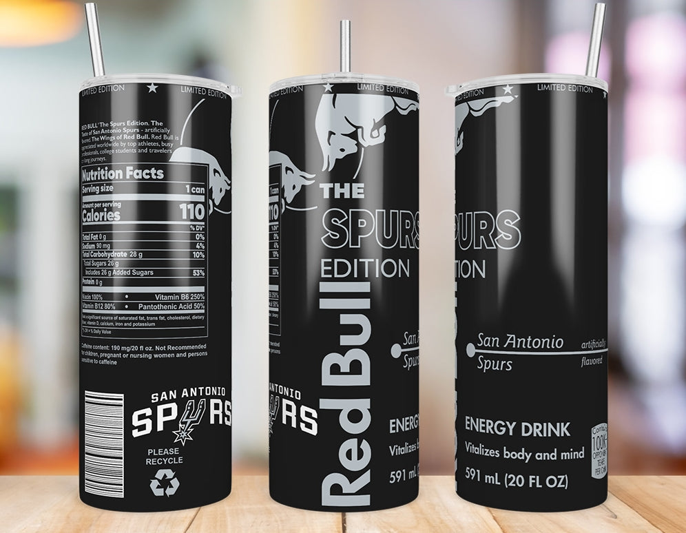 San Antonio Spurs 20 oz skinny tumbler three-angle product mockup