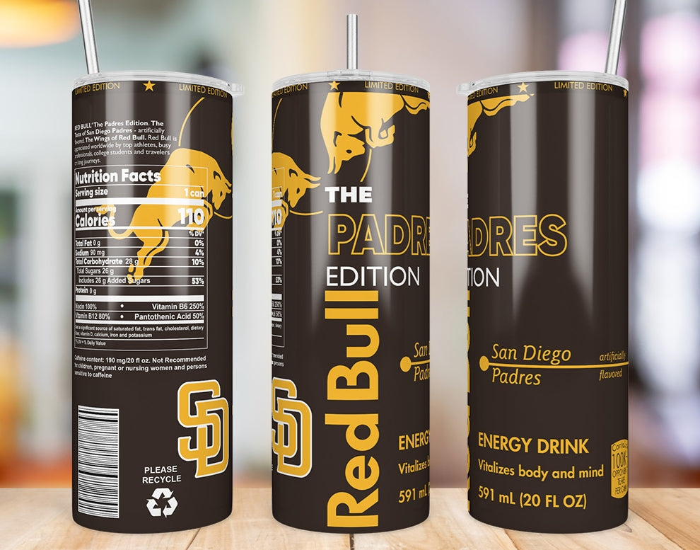 San Diego Padres 20 oz skinny tumbler three-angle product mockup