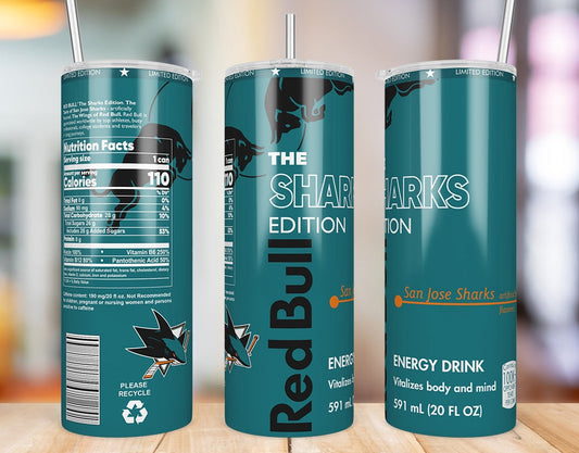 San Jose Sharks Red Bull-inspired 20 oz skinny tumbler three-side product mockup